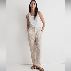 Madewell The Petite Untailored Tapered Pant in Striped 100% Linen Size 8P